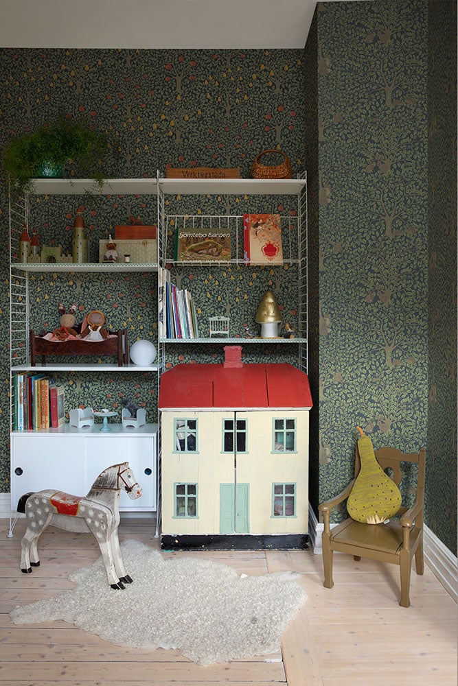 Per bladverk och djur, mörkblå/grön