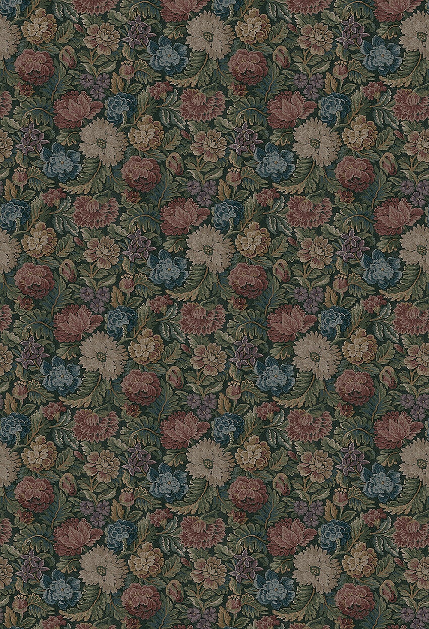 Nightingale Garden Mural mättade toner av grönt, rubinrött