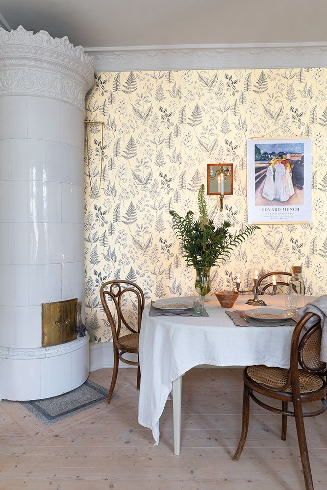 Betula, tapet i gul och grå