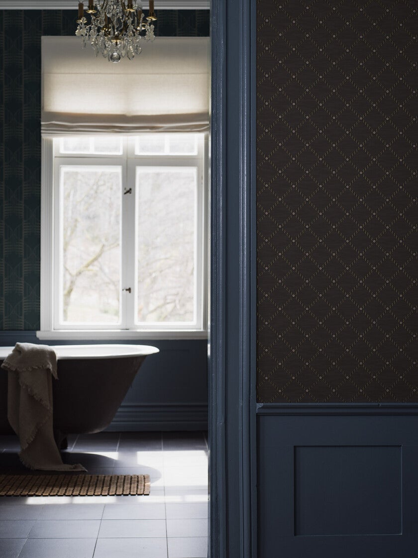 Golden Trellis, brun rutmönster med guldskimmer