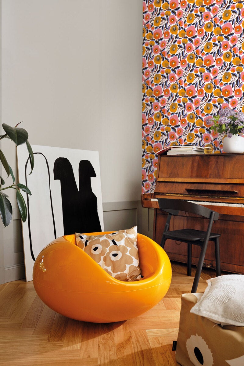 Marimekko Rosarium, orange tapet